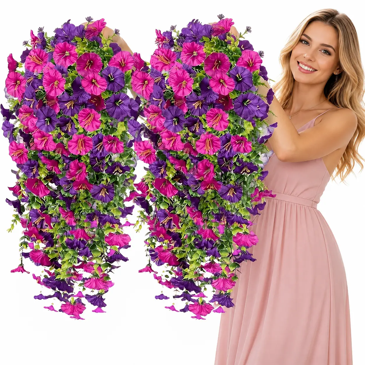 Artificial Hanging Morning Glory Flowers - UV-Resistant Faux Outdoor Vines, Realistic-Look Artificial Plants for Porch Decor, No-Maintenance Home Decor for Independence Day, Hanukkah, Memorial Day