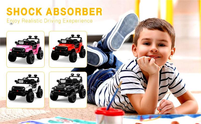 GARVEE 12V Ride-On Truck Car with Remote Control, Spring Suspension, LED Lights, Bluetooth, and Dual Speed Options - Available in Blue and Black for Young Drivers