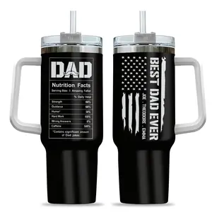 Custom Kids Name Best Dad Ever 40oz Tumbler With Straw, Dad  Nutrition Facts Father's Day Tumbler