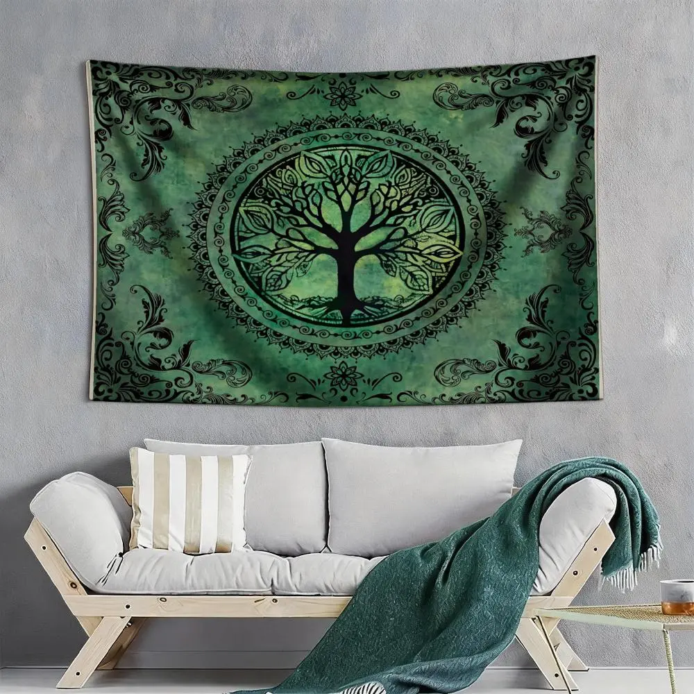 Apdidl Green Nature Tapestry for Bedroom Aesthetic, Hippie Ceiling Tree of Life Decor Tapestries Wall Hanging, Boho Bohemian Mandala y2k Art Backdrop for Dorm Living Room (51"X60")