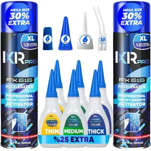 Glue with Activator Kit (6x1.75 oz. Thin-Medium-Thick + 2x16.9 fl.oz.) Cyanoacrylate Glue and Activator, Super Glue Accelerator, Super Glue for Wood, Woodworking, Plastic, Guitar, 3D Printing