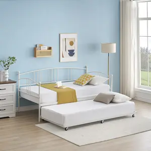 Summervibes Flash Sale Home Items: Twin Metal Daybed with Pull-Out Trundle, Heavy-Duty Steel Slat Support, Space-Saving Multifunctional Sofa Bed Frame, Perfect for Living Room, Bedroom & Guest Room, No Box Spring Required