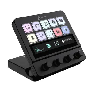 AJAZZ AKP05E Desktop Streaming Controller Programmable LCD Button Multi functional Knob Touch Screen Operation 0-60 ° Adjustable Bracket Compatible with Win/Mac Office Live Streaming Multi scene Application