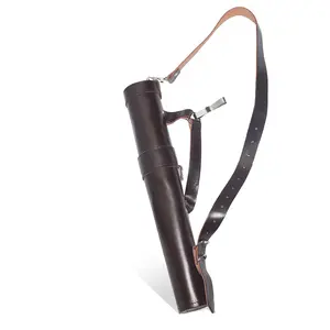 Shoulder Back Quiver Bow Leather Arrow Holder with Large Pouch Handmade Straps Belt Bag Brown Traditional