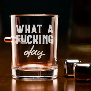 Funny Bullet Whiskey Glass,  11oz Rock Glass Gifts for Men Drinkware, Birthday Gifts for Him