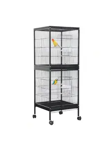 55" Large Parrot Bird Cage With Wooden Perches, Double Stackable Metal Cage With Pull Out Tray Standing Birdcage Bird Aviary Indoor With Multi Door Design For A Canary Finch