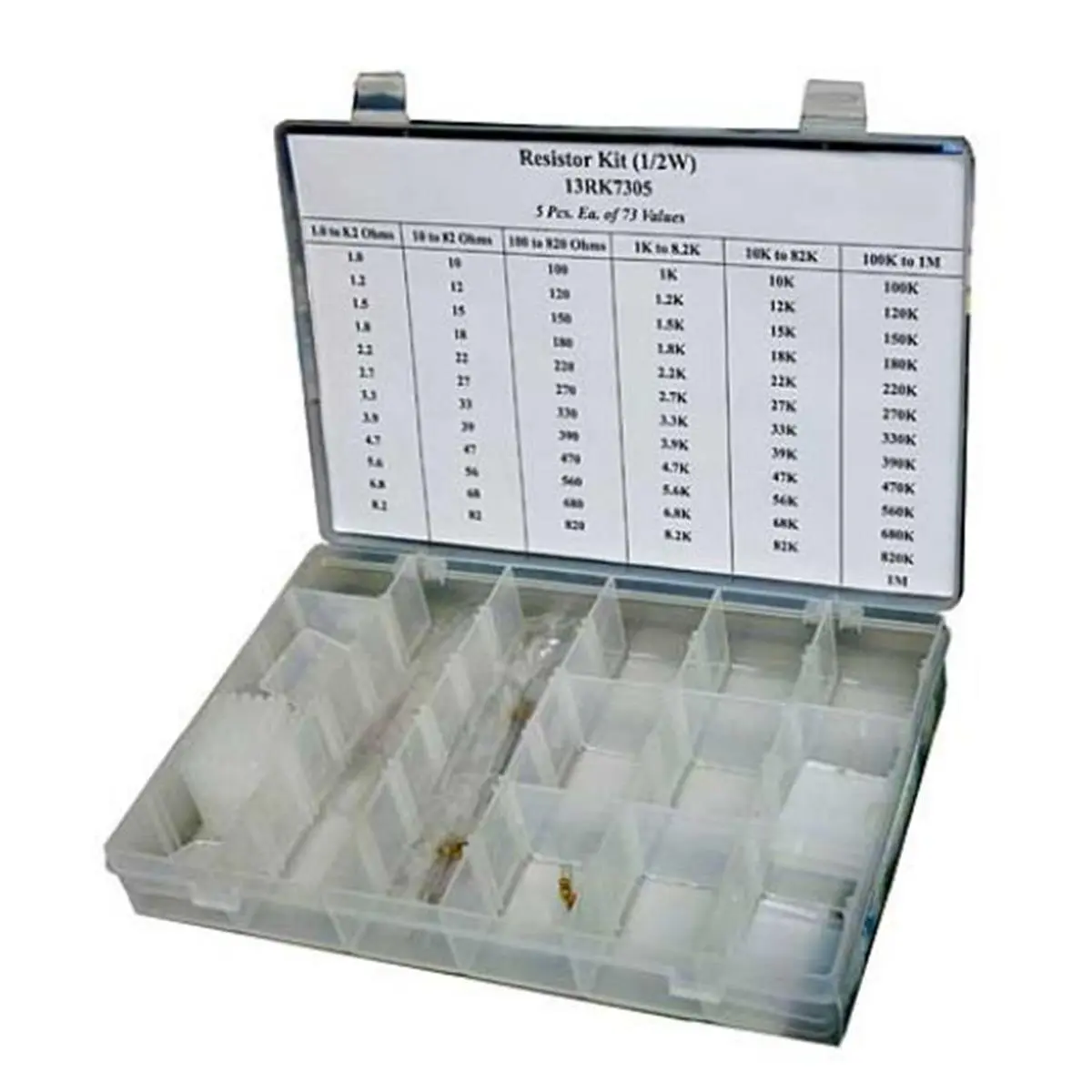 RSR ELECTRONICS RK7305 Standard Carbon Film Resistor Set - 5 of Each 73 Standard 5% Values, Individual Bags, 10.75in L x 7.375in W x 1.75in H, for DIY Toys & Hobbies Specialty Supplies