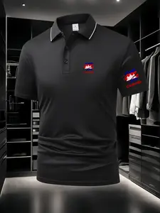 New Men's Cambodia Flag Polo Shirt - Dual Chest & Sleeve Prints, Breathable Fabric, Ideal for Daily, Outdoor & Business, Summer Top