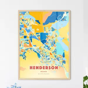 Colorful Henderson Nevada Blue Orange Fine Art Print Usa City Map Customizable Poster Personalized Gift