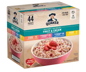 Quaker Instant Oatmeal Fruit & Cream Variety Pack, Single Serve Packets, (44 Pack)