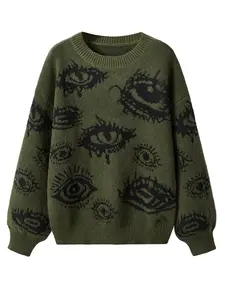 Men's Graphic Knit Sweater, Casual Fitted Long Sleeve Pullover, Warm Round Neck Jumper for Fall & Winter Seasons