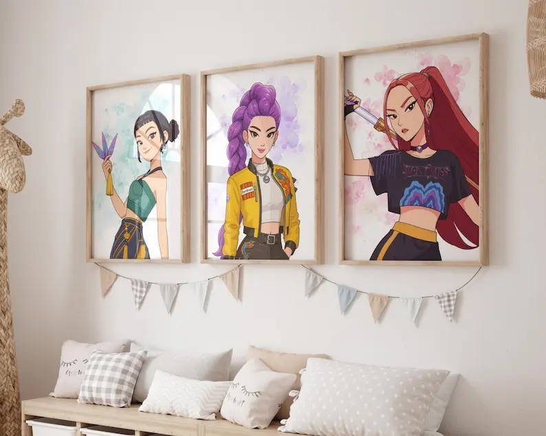 Kpop Girl Bedroom Art: Inspired Prints, Set of 3 Wall Art | Posters (NoFrame)