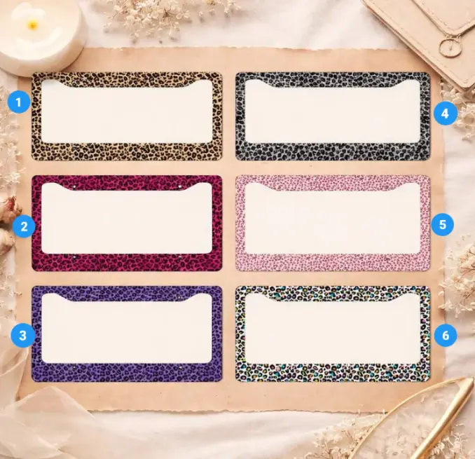 [Leopard, Animal Print, Cheetah Pattern & Luxury Style Vibe] Leopard Print Aluminum License Plate Frame, Cheetah Pattern Auto Decor, Aesthetic Luxury Vehicle Ornament for Women & Girls