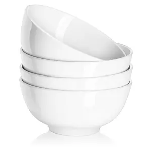 4-Piece Set of 22-Ounce White Ceramic Bowls - Ideal for Soup, Cereal, Salad, Oatmeal, Fruit, and Rice - Dishwasher & Microwave Safe - Stackable & Chip-Resistant - Perfect for Everyday Use & Gift Giving