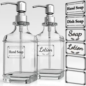 Soap Dispenser - 2 Pack, 18 Oz Antique Design Thick Glass Hand Soap Dispensers; with 304 Rust Proof Stainless Steel Pump, 6 count Clear Stickers, for Kitchen, Bathroom -