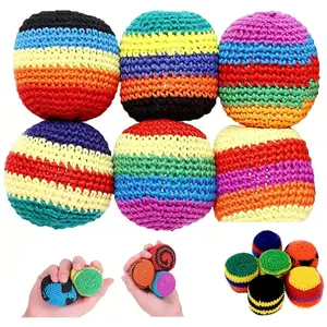 (New)Random 1/6/12 PCS Hand-Made Knitted Hacky Sack, 2026 Upgraded Assorted Foot Bag Crochet Hacky Sacks for Adults, Juggling Balls for Beginners, Multicolored Geometric Pattern, Ready-to-Use Hacky Sacks