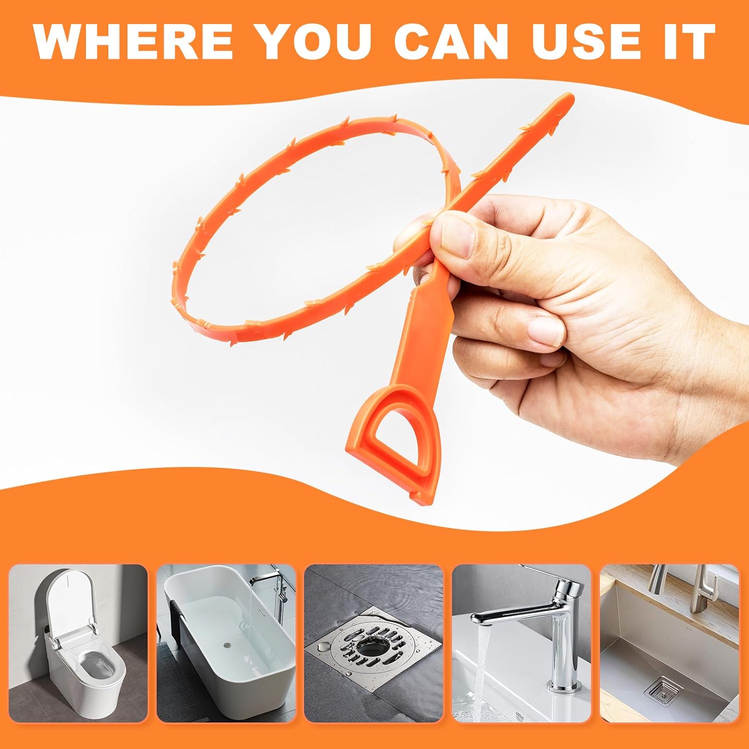 Drain Snake Clog Remover - 4-Pack 20in Flexible Snake Drain Cleaner with Grip Loop & Multi-Gear Hook, Easy-Use Tool for Sink, Shower & Bathroom Plumbing Needs
