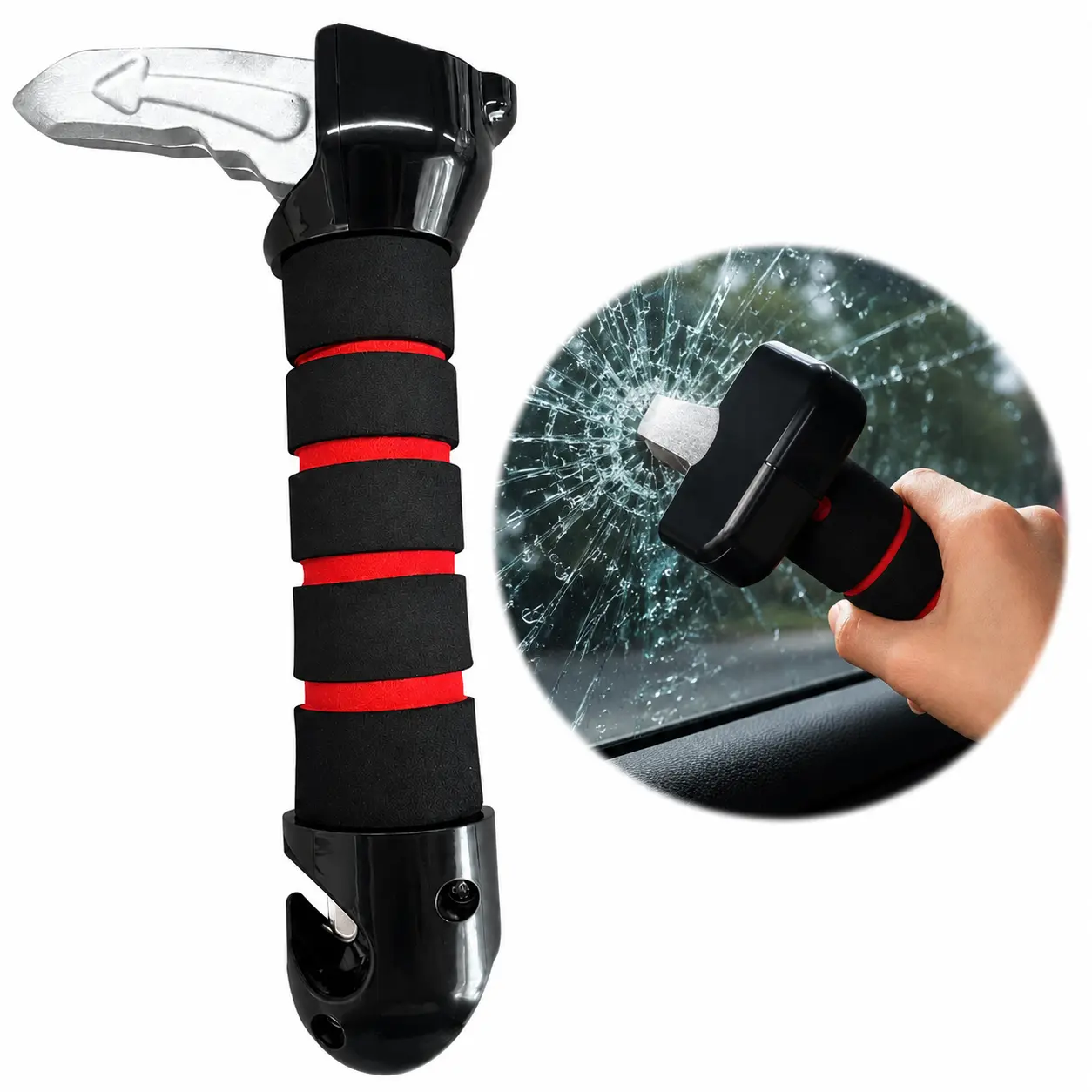 3-in-1 Multi-Function Car Door Assist Handle & Safety Hammer, Compact Firm-Hold Portable Vehicle Mobility Aid Kit, Automotive Interior Accessory for Elderly Passengers