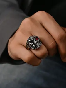 1pc Stainless Steel Gothic Hip-hop Skeleton Head Pattern Men's Ring Summer Jewelry Statement Ring