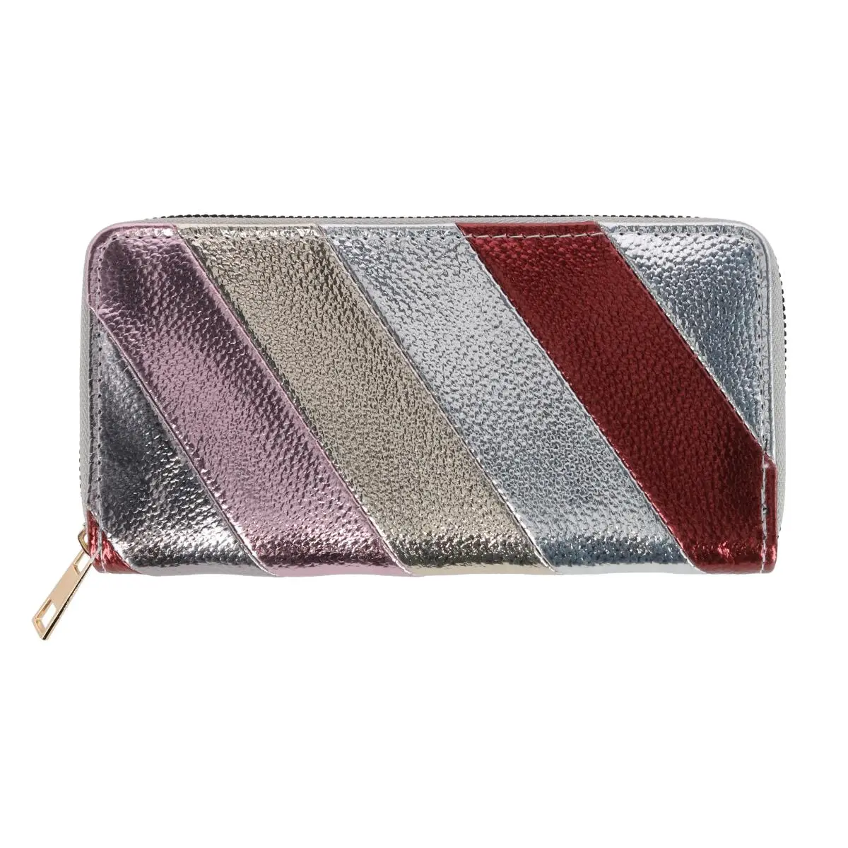 CTM Women's Vegan Leather Rainbow Striped Wallet, Zip-Around Wallets, One Size, Eco-Leather