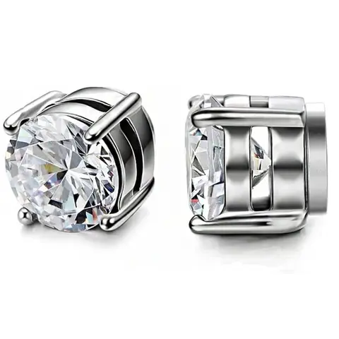 Unisex Magnetic Non-Pierced Earrings - 2-Pair Hypoallergenic Stainless Steel AAA+ CZ Clip Earrings, 8mm Fashion Ear Jewelry for Men, Beach Accessories
