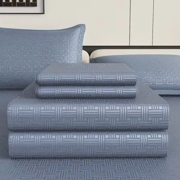 4PCS Soft Cooling Bed Sheet Set, Hotel-Grade Bedding with Deep Pocket, Breathable Fitted Sheet, Flat Sheet & Pillowcases, Wrinkle Resistant, Shrink Resistant for Home, Travel & Holiday Use