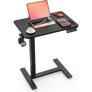 Small Electric Standing Desk - Adjustable Height Bedside Laptop Table with Wheels, Mobile, Rolling Computer Sit Stand Desks, Movable,  Office, Sofa, Couch Use (24x16,Black)