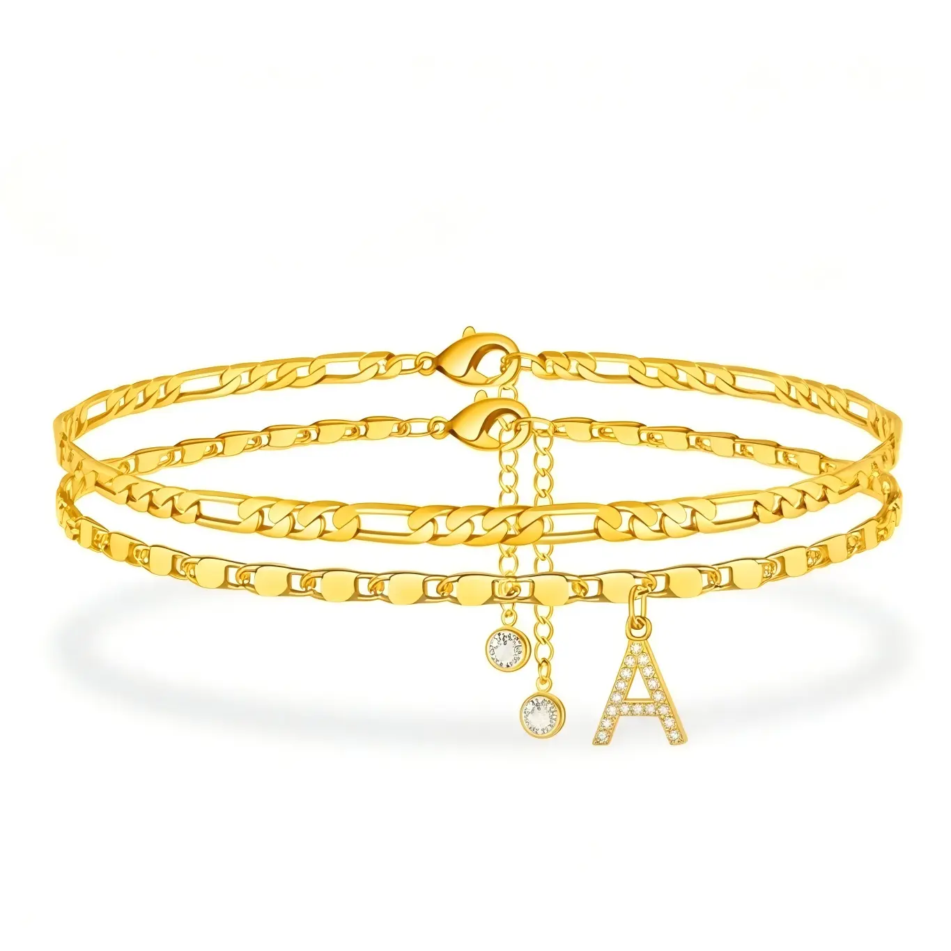 Ankle Bracelets for Women, 14K Gold Plated Dainty Layered Chain Initial Anklets Set Summer Jewelry Gifts for Women Couples Rate Adjustable Heart