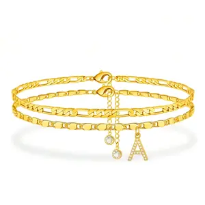 Ankle Bracelets for Women, 14K-Gold-Plated Dainty Layered Chain  Initial Anklets Set Summer Jewelry Gifts for Women Couples Rate Adjustable Heart