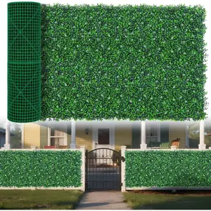 Grass Wall Panels Roll, 40"x120" (33.33 sqft) Artificial Ivy with White Flower, UV-Anti Faux Boxwood Grass Wall Greenery Panels for Garden Patio Balcony Decor