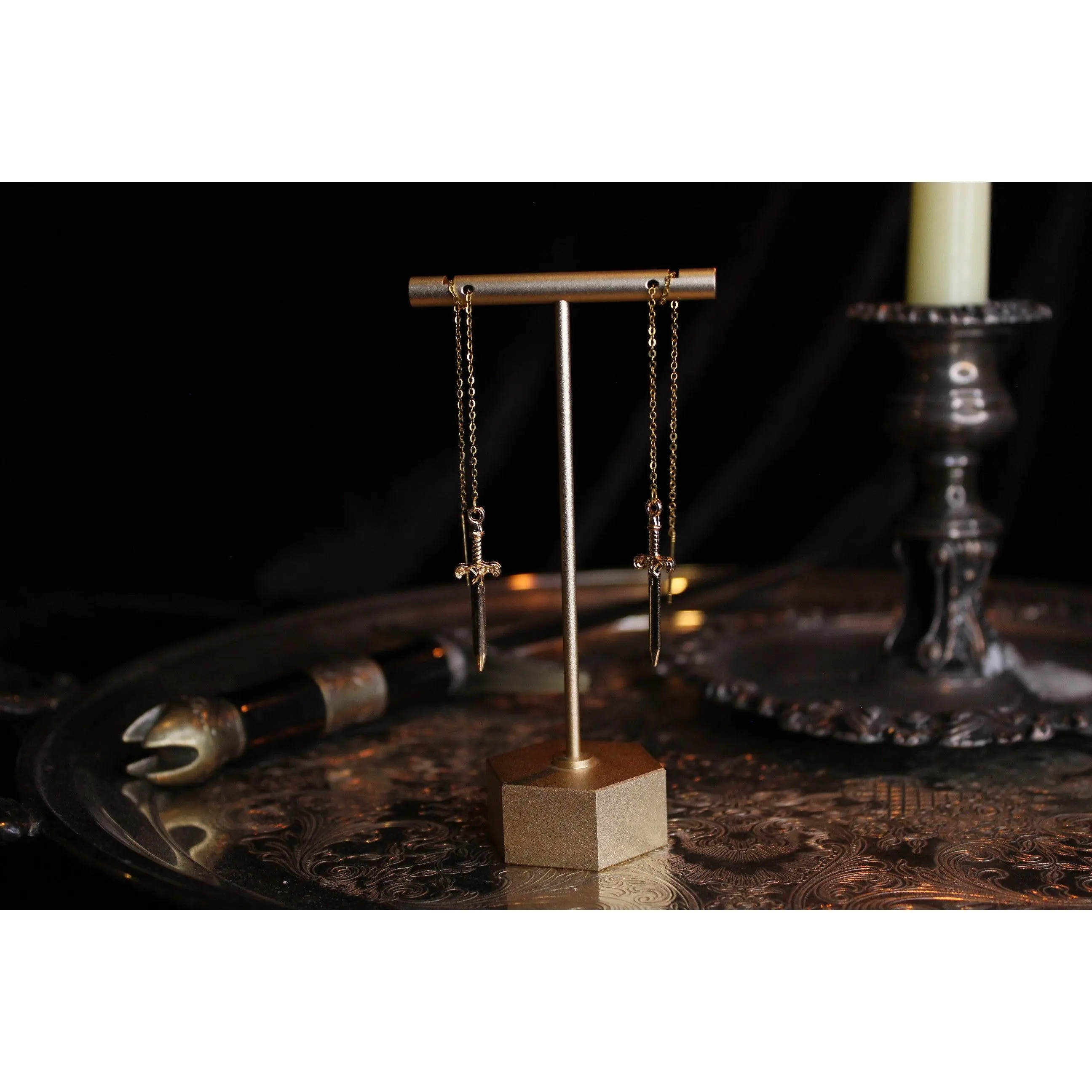 Gold Elven Dagger Threader Earrings