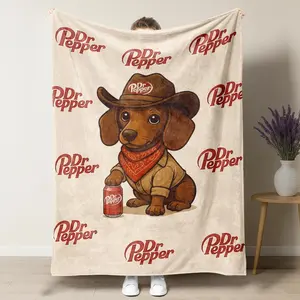 Cool Dachshund Dogs Flannel Blanket Set, Soft Dr Pepper Printed Throw for Sofa Bed Office Home Decor, Perfect Gift for Fans, Figure Print Blanket, Decorative Giftable Blankets
