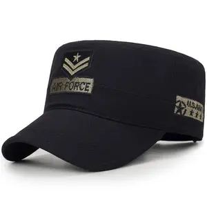 Lightweight 100% Polyester Men's Flat Cap - US Air Force-Inspired, Hand-Washable, Sleek Black Military-Style Hat with Patch propeller  hat brooch