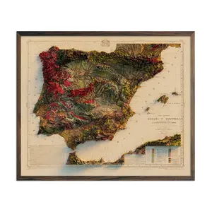 Spain and Portugal 1879 Shaded Relief Map