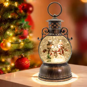 Christmas Snowman Snow Globes Lantern with 8 Songs 6H Timer Battery & USB Powered Glitter Music Box for Christmas Table Home Decorations