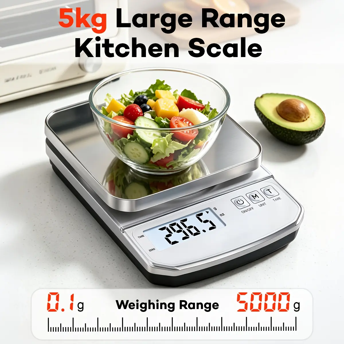 Skybling Digital Kitchen Weight Scale - 11lb Capacity, 1g Precision, 4 High-Precision Sensors, 6 Units, Tare Function, Auto-Off, Backlit, 7.68*5.31in, Alkaline Batteries Included for Baking, Meal Prep (Model 002)