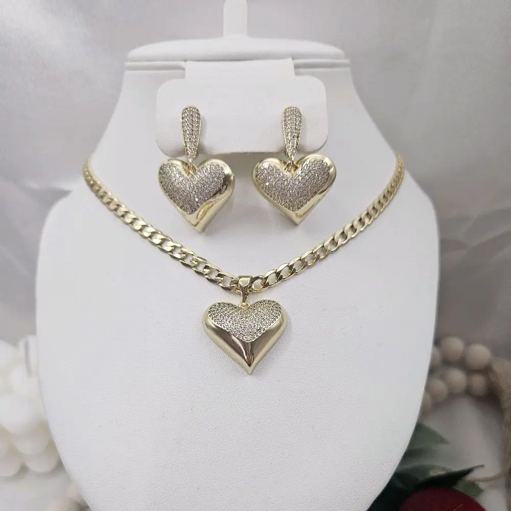 valdiviajewelry #2416 Necklace, pendant, and earring set, 14k gold plated, high quality
