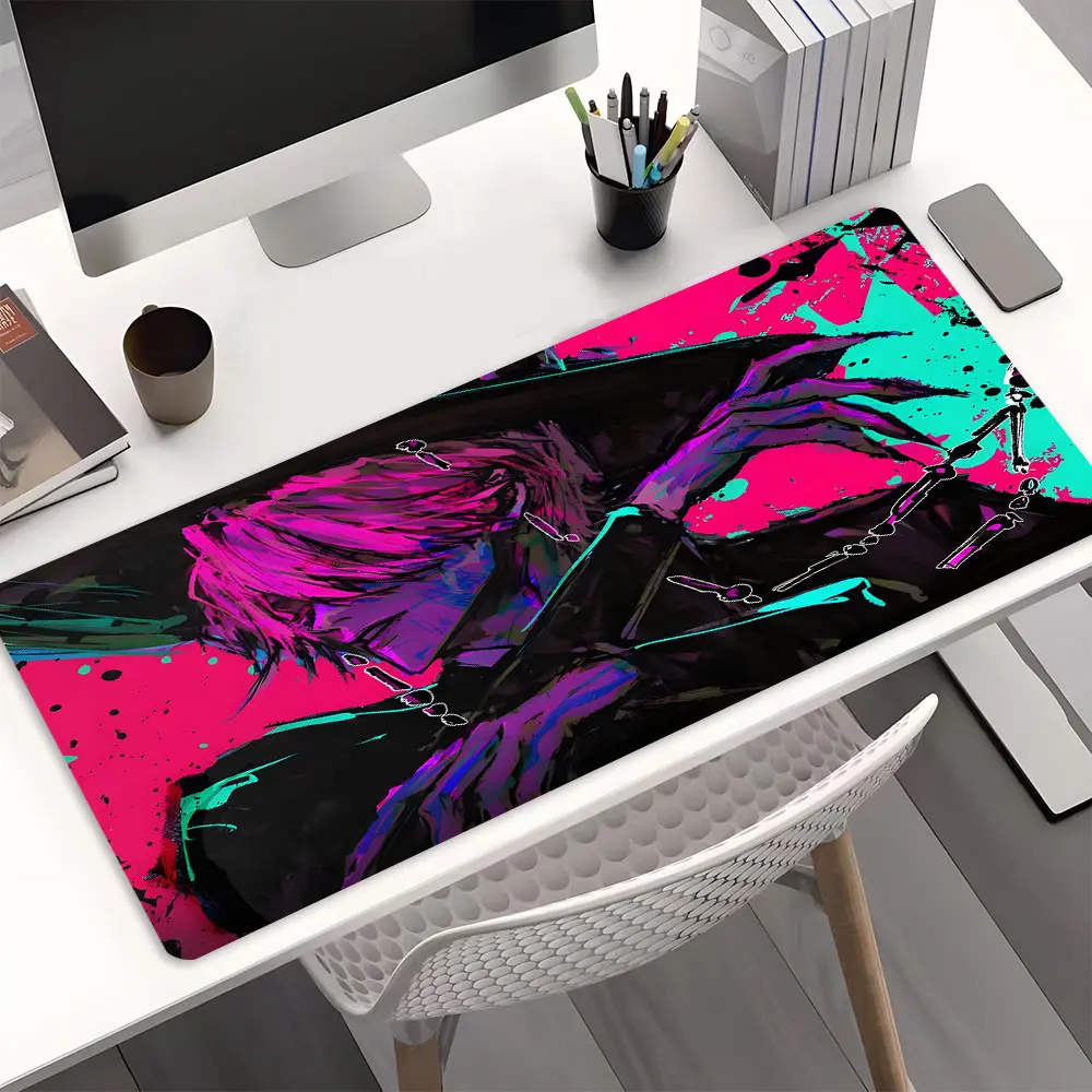 Neon Cyberpunk Anime Devil Large Gaming Mouse Pad,Aesthetic Desktop Protection Pad,Washable Rubber Pad Non-Slip Lock Edge Multi-Size Mouse Pad Suitable For Home Office,Good Gift for Family and Friends