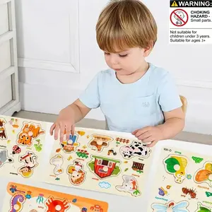Wooden Puzzle Set, Educational Alphabet Learning Kit, Farm Animal Ocean Insect Themes, Durable Wood, Ideal Gift for Boys Girls