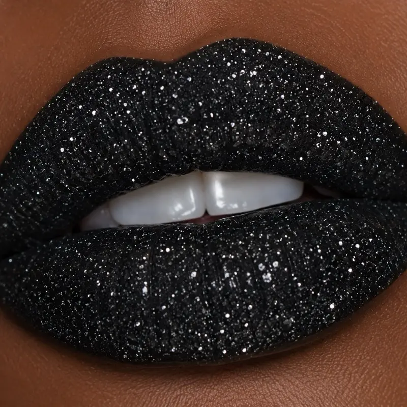 Glossed Trap Business & Personal Matte Black Gloss with Silver Glitter Deep Black Gloss for Statement Look and Cinematic Feel - Lipgloss, Lipstick