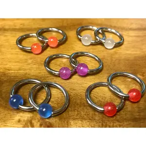 PAIR Captive Bead Rings UV, Glow, Glitter, Marble -Nipple, Ear Piercing 14g 1/2"