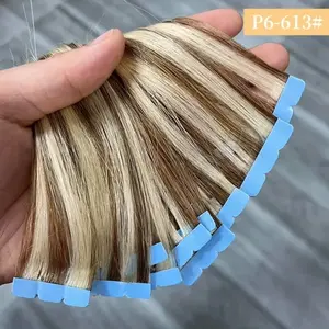 12-16 Inch Mini Tape In Hair Extensions include 10 pieces per pack, made of premium human hair in light beige tone. Built with invisible PU seamless structure and firm adhesive weft for stable wearing. It blends naturally with your own hair and effectivel