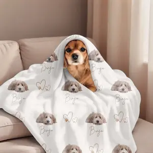 Custom Name Pet Watercolor Photo Blanket  – A Surprise Gift & Memorial Keepsake, Also Functions as a Sofa Throw