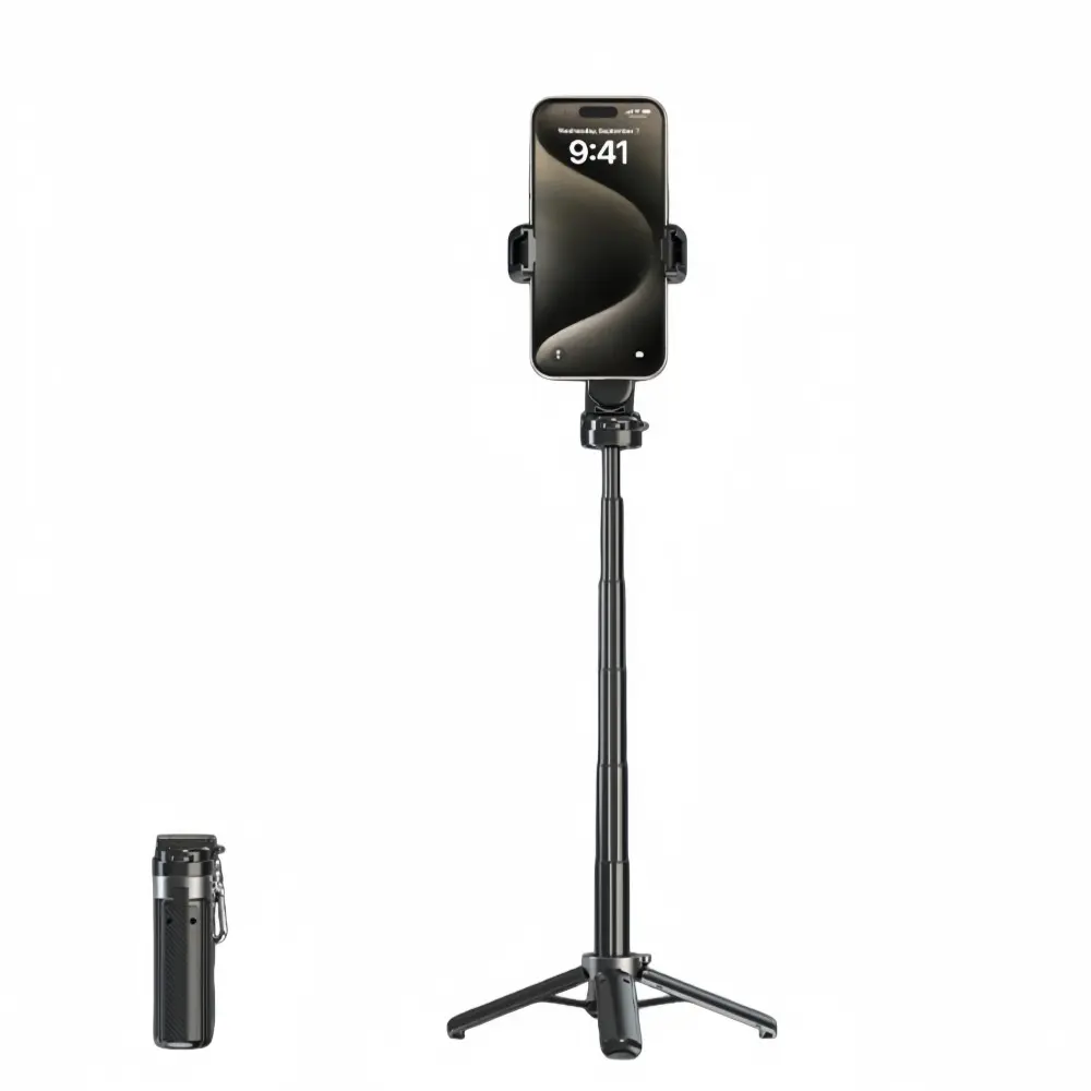 Portable 4-in-1 Selfie Stick with Quadripod Base, 25.5" Extendable, Wireless Remote Shutter, 360° Rotation, Universal for All Phones