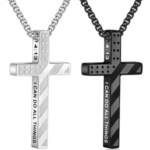 Men Boys Fashion Hip-Hop Cross Pendant,14K Gold Plated/Black/Silver Necklace With Bible Verse Religious Jewelry