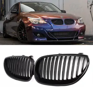 For 2004-2009 BMW E60 E61 5 Series M5 550i 545i 535i 530i 528i 525i Sedan Wagon - WheelX Gloss Black Front Kidney Grille Double Slat M5 Style Grill - Car Exterior Accessories Tuning Mods Performance Look Replacement Parts - High Gloss Finish Styling