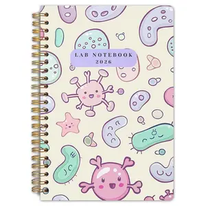 1 Spiral notebook of the Happy Microbe Laboratory, 5.5x8.3 inches, high-quality lined pages, durable binding, scientific diary, biology notebook, chemical gift, student supplies