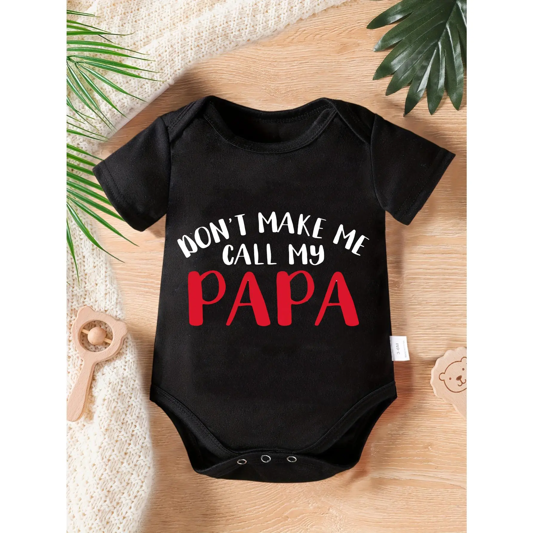 Cute Baby Bodysuit With Don T Make Me Call My Papa Print Soft Versatile Round Neck Button Detail Regular Fit All Seasons Knitted Fabric Onesie For 0 12 Months