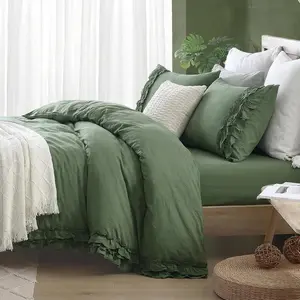 Olive Green Comforter Set  Ruffled Bedding Comforter Dark Green Ruffle Fringe Decor Shabby Chic Bedding Super Soft Cozy Farmhouse Country Quilt Comforter