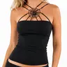 ALIELNOSIRRAH 'Trapped Girl' Women's Skinny Sleeveless Nylon-Spandex Tank Camisole - Built-in Push Up Bra, Spider Web Goth, Dark Sexy Alt Clothing, Soft Grunge Layering, Halloween Costume, Gym Tops, Dancing Outfits for Lady